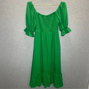 Eesome Kelly Green Smocked Cottagecore Prairie Puff Sleeve Nap Dress